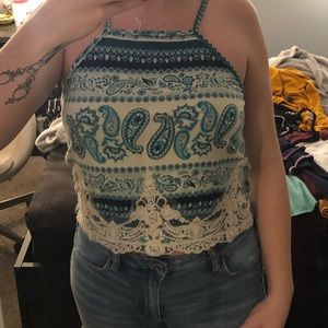 Teal and White Paisley Tank Top